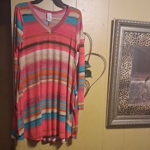 Striped Multicolor V-Neck Women's Top